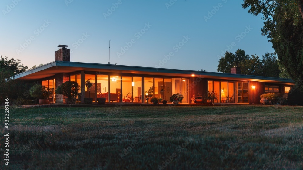 A modern residential building with multiple windows shining bright at night A modern residential building with multiple windows shining bright at night