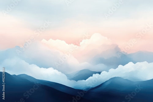 Tranquil Mountain Landscape with Soft Pastel Clouds at Sunrise