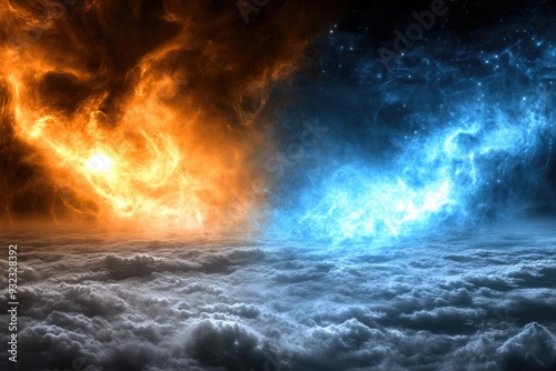 Dual Elemental Battle - Fiery Inferno vs. Icy Calm Above the Clouds