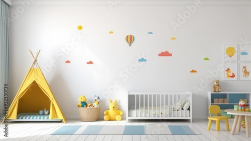 Mockup wall in the children's room on wall white colors background