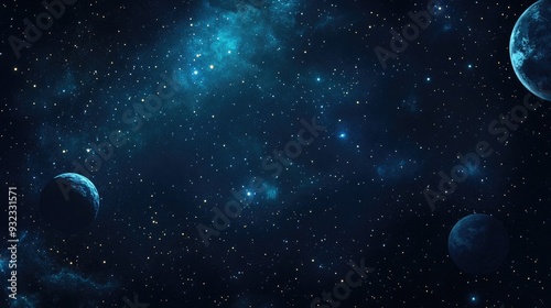 2D illustration featuring a realistic starry background in deep space showcasing bright stars planets and moons Ideal for various science fiction themes and cosmic art photo