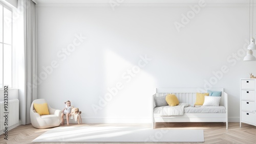 Mockup wall in the children's room on wall white colors background