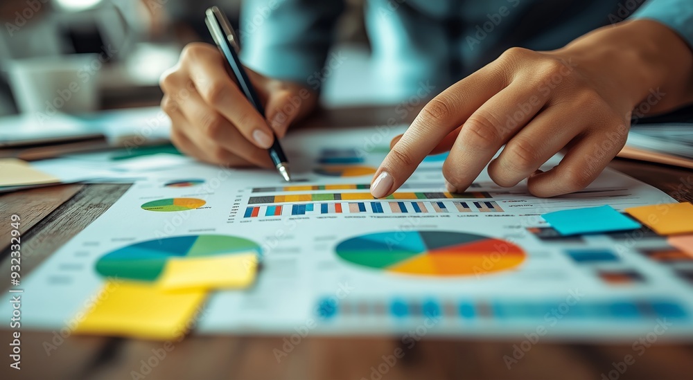 Detailed hands-on analysis of business data with charts and graphs during a planning session, emphasizing strategic thinking, data-driven decisions, and teamwork Detailed hands-on analysis of business data with charts and graphs during a planning session, emphasizing strategic thinking, data-driven decisions, and teamwork