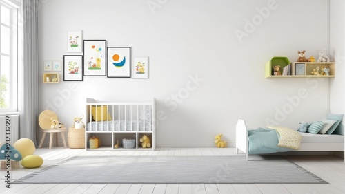 Mockup wall in the children's room on wall white colors background