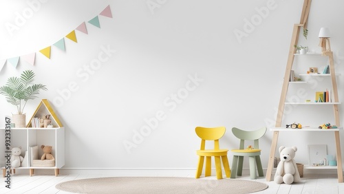 Mockup wall in the children's room on wall white colors background