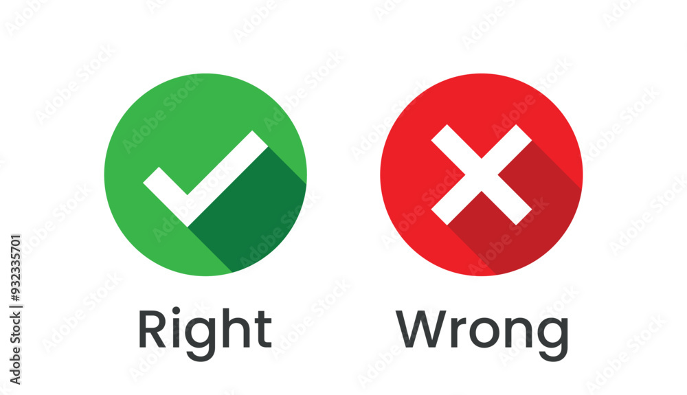 Right and Wrong Icon Set - Green Check Mark and Red Cross Graphic for ...
