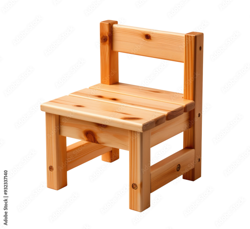 simple children's wooden chair with backrest, 3/4 view, isolated simple children's wooden chair with backrest, 3/4 view, isolated