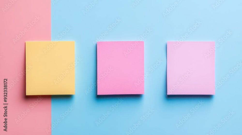 Colorful sticky notes arranged on a blue and pink background Colorful sticky notes arranged on a blue and pink background