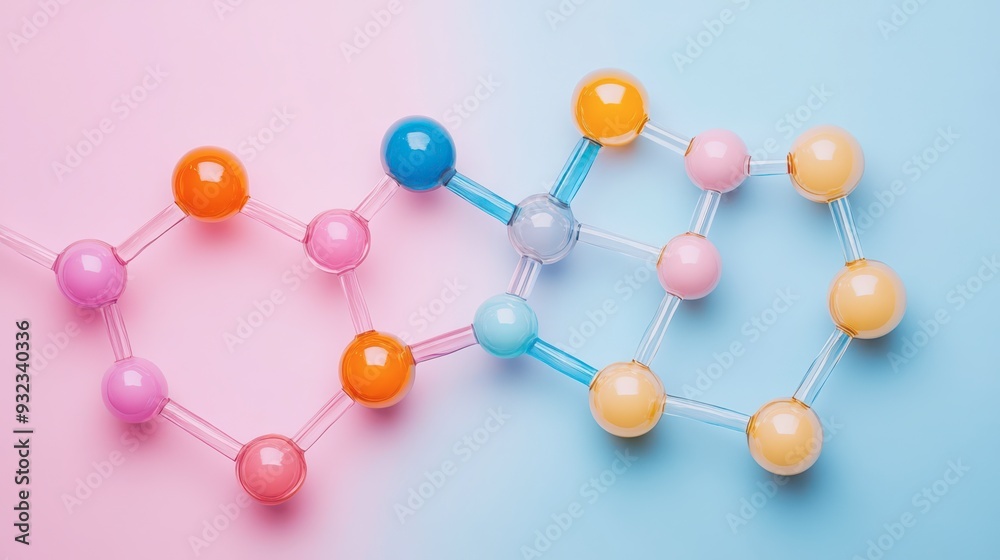 Colorful molecular structures on pastel background Colorful molecular structures on pastel background