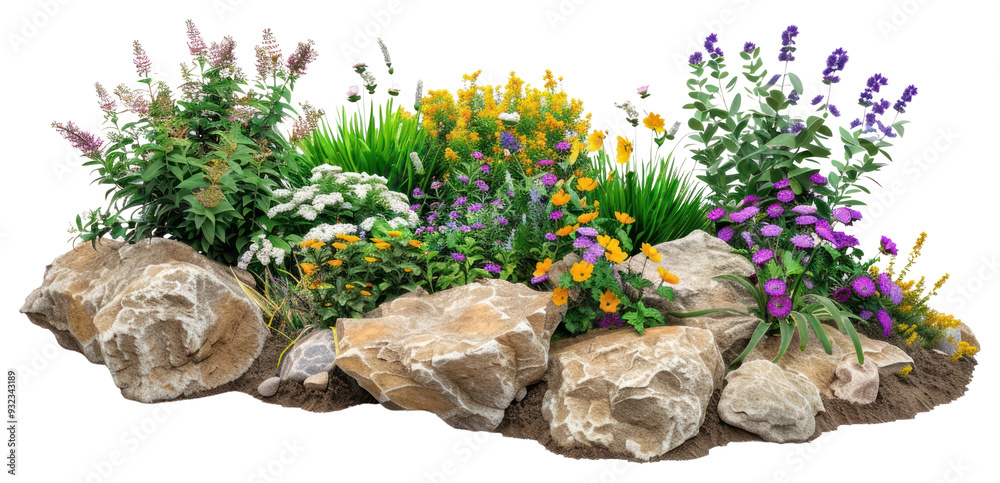 Fototapeta premium PNG Colorful rock garden flowers
