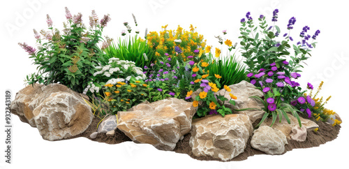Fototapeta Naklejka Na Ścianę i Meble -  PNG Colorful rock garden flowers