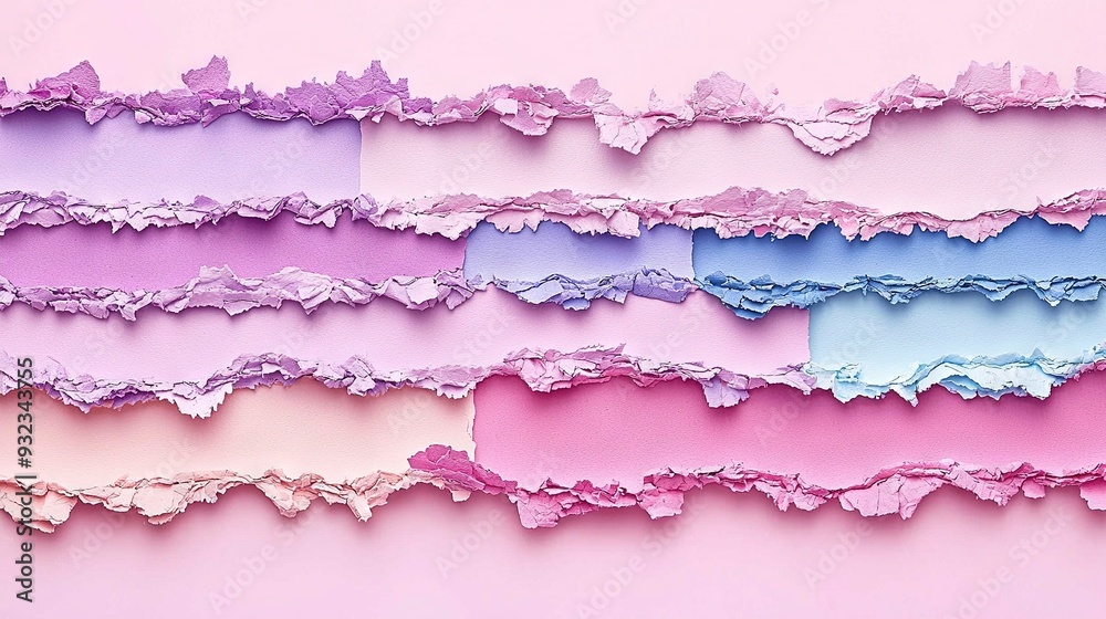 A cluster of shredded paper perched atop a pastel-hued wall alongside a neighboring pink wall A cluster of shredded paper perched atop a pastel-hued wall alongside a neighboring pink wall