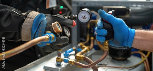 Air Conditioning Technician Checking Pressure Gauge