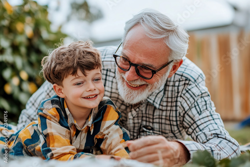 Grandfather and grandson enjoying time outdoors in spring