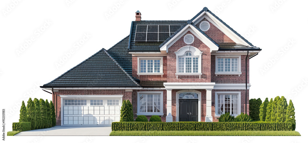 PNG American suburb house garage solar panels architecture. PNG American suburb house garage solar panels architecture.