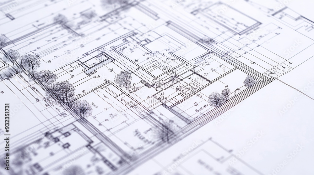 Detailed blueprint for a construction project focusing on site planning zoning and contractor coordination with precise detailed annotations Detailed blueprint for a construction project focusing on site planning zoning and contractor coordination with precise detailed annotations