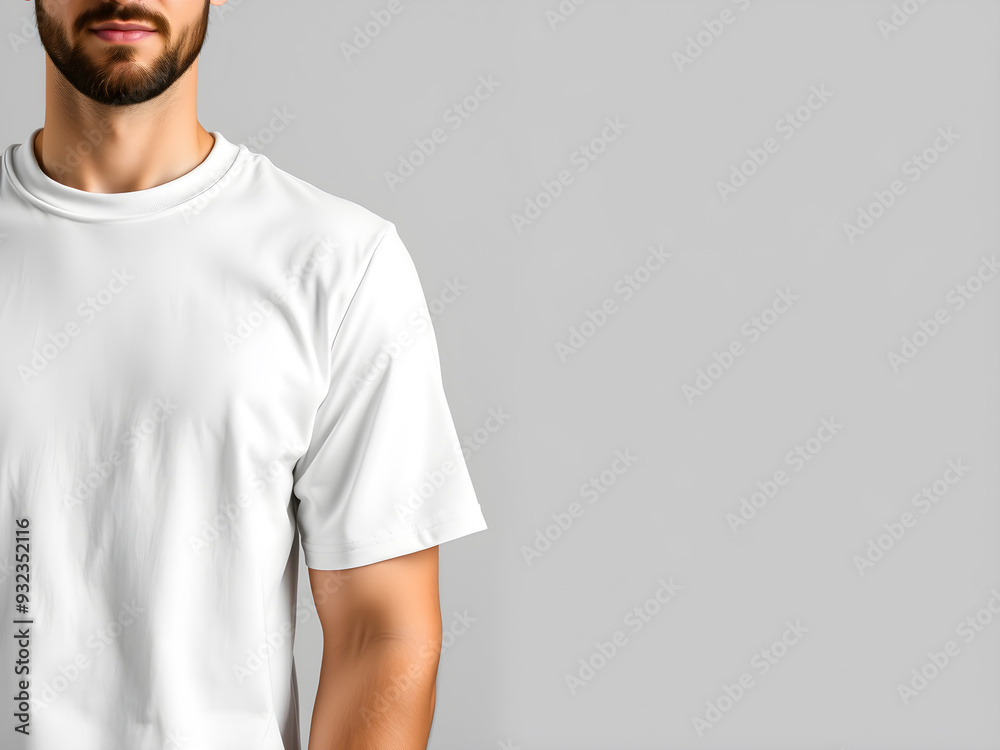Man wearing bella canvas white tshirt mockup on gray background Generative AI Man wearing bella canvas white tshirt mockup on gray background Generative AI
