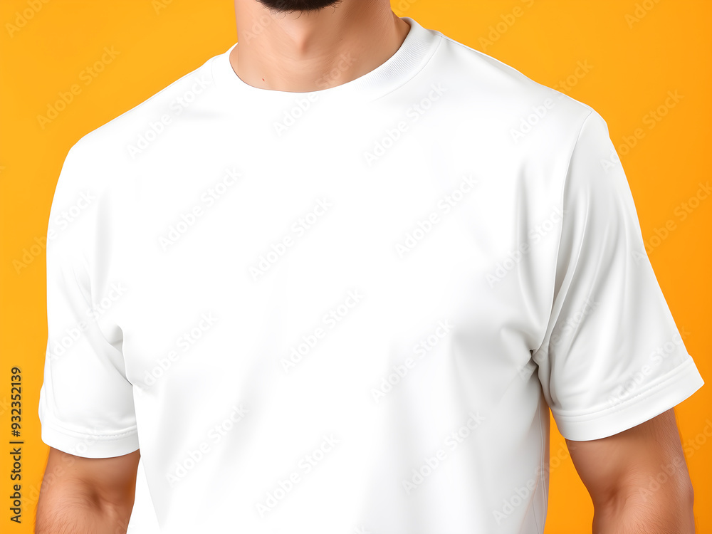 Man wearing bella canvas white tshirt mockup on yellow background Generative AI Man wearing bella canvas white tshirt mockup on yellow background Generative AI