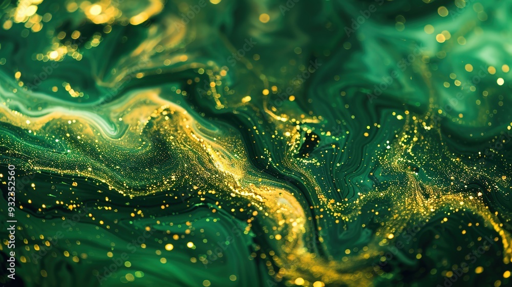 Fototapeta premium A mesmerizing abstract design featuring swirling green and golden patterns.