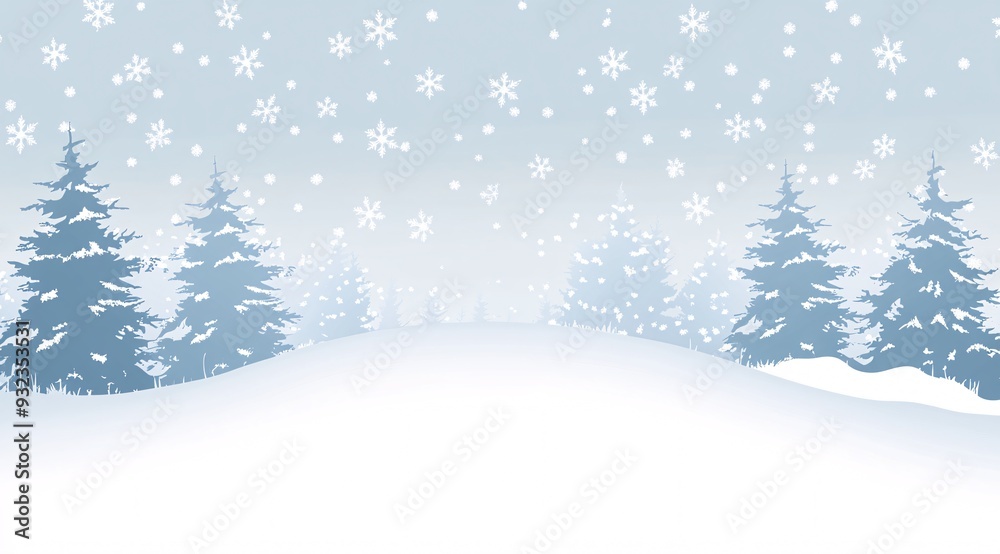 Winter Wonderland Illustration, Snowy Pine Trees and Gentle Snowfall Winter Wonderland Illustration, Snowy Pine Trees and Gentle Snowfall
