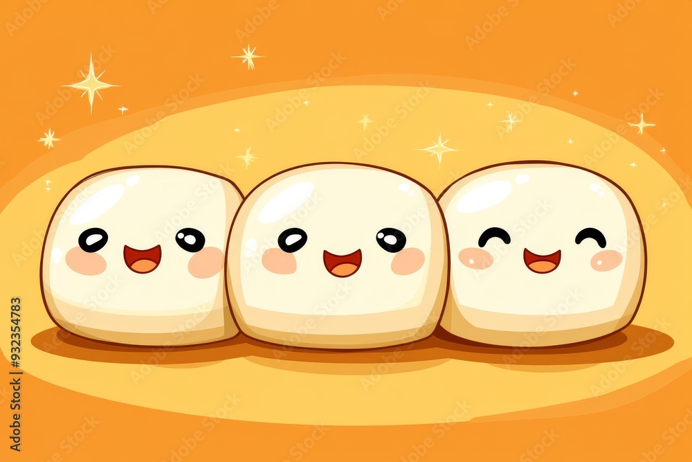 Obraz premium Charming and detailed illustration of three capsule characters with smiling faces set against a warm background symbolizing unity and positivity in healthcare
