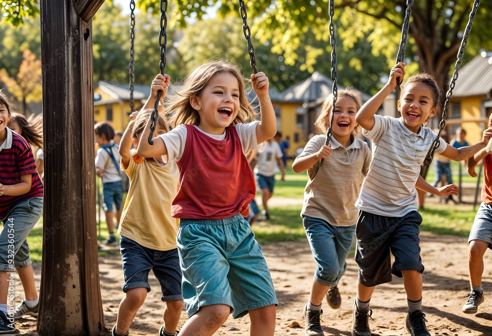 children playing in the school park, Back to school children playing in the school park, Back to school