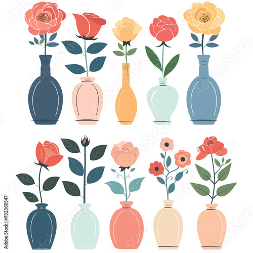 Vector Rose in vase simple and min
