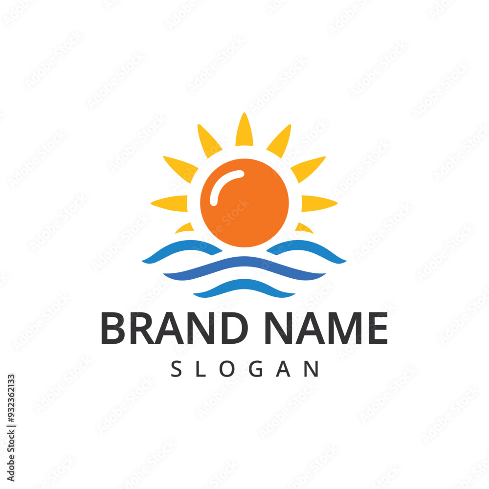 Fototapeta premium Sun and Wave Logo. Flat Vector Logo Design Template Element.