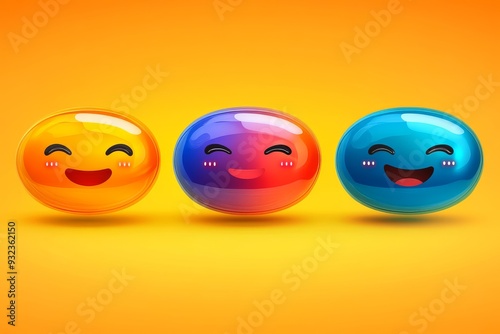 Colorful and Cheerful Capsule Characters with Different Expressions on a Bright Yellow Background Representing Diversity and Positivity in Healthcare
