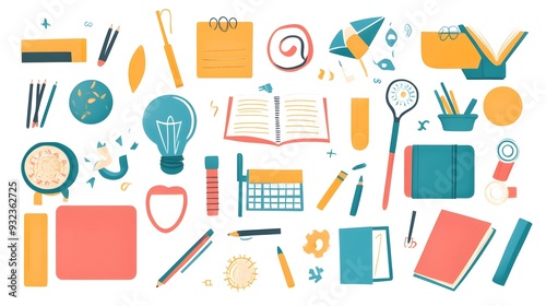 Flat vector set of compositions with objects related to education theme. Back to school 