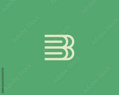 A stack of books minimalistic vector logo. A letter B line logotype. Library book shop educational platform vector sign.