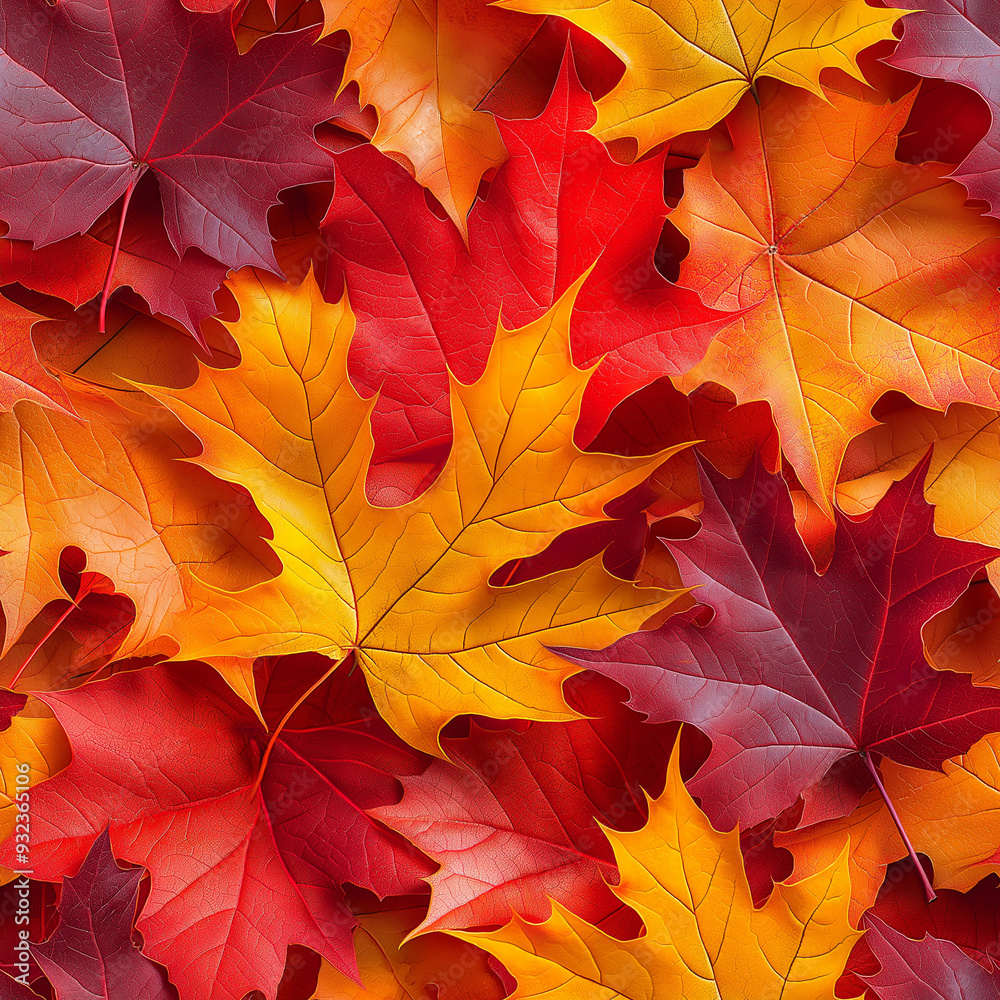 Seamless pattern of vibrant and colorful autumn tree leaves in vivid shades of orange, red, and yellow. Nature-inspired botanical background with intricate foliage details. Perfect for textile design, Seamless pattern of vibrant and colorful autumn tree leaves in vivid shades of orange, red, and yellow. Nature-inspired botanical background with intricate foliage details. Perfect for textile design,