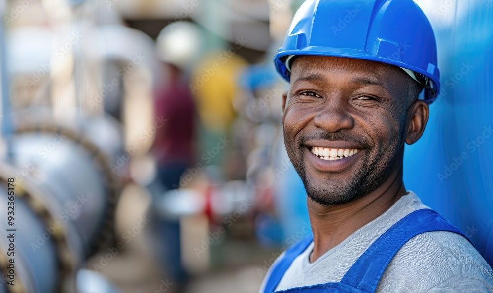 Smiling Plumber in Professional Work Setting Smiling Plumber in Professional Work Setting