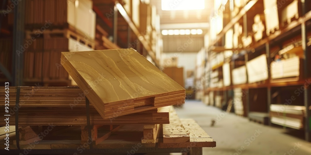 Transport Trolley Laden with Plywood Sheets for Wholesale and Retail Trade in Building Materials from Wood Selective Focus