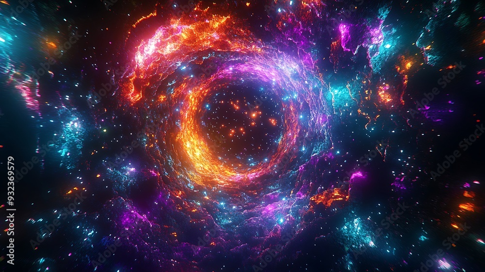 A swirling vortex of vibrant pink, blue, and orange energy against a black background. A swirling vortex of vibrant pink, blue, and orange energy against a black background.
