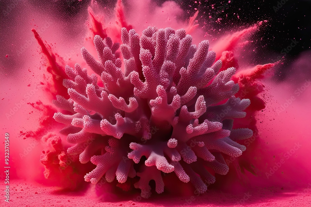 Vivid Coral Explosion with Neon Pink Dust and Bright Particles in Motion Vivid Coral Explosion with Neon Pink Dust and Bright Particles in Motion