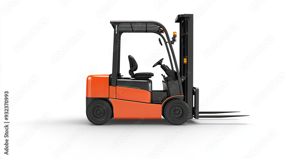 Electric Forklift Isolated on White Background – Modern Battery-Powered Industrial Lift Truck with Forks and Operator Cabin, Ideal for Warehousing and Material Handling Electric Forklift Isolated on White Background – Modern Battery-Powered Industrial Lift Truck with Forks and Operator Cabin, Ideal for Warehousing and Material Handling