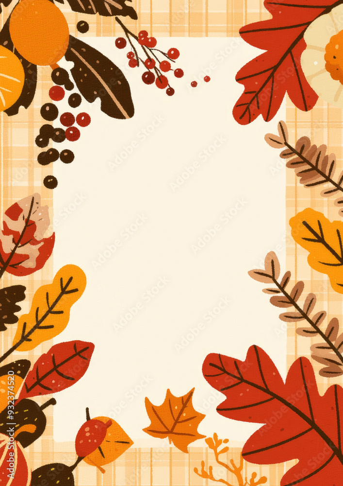 Fototapeta premium fall season theme greeting card invitation arm cozy gingham frame groovy abstrct retro vintage pop art decoration modern kitchen design autumn artistic illustration