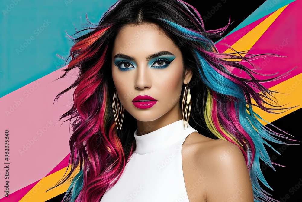 Naklejka premium Bold Contemporary Female Collage Art Trendsetting Vibrant Portrait Designs