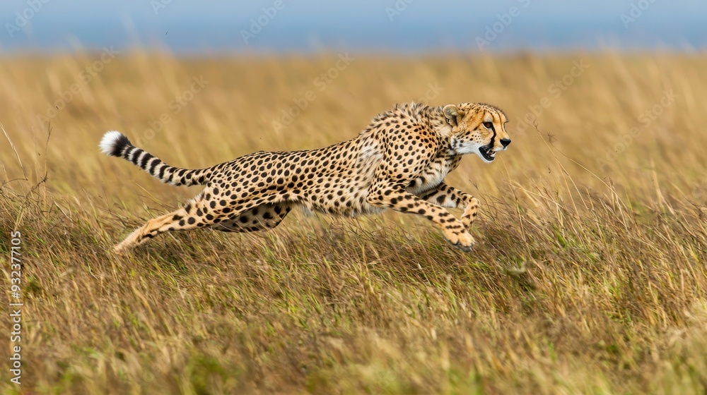Fototapeta premium Cheetah Running Through Tall Grass in the Savannah