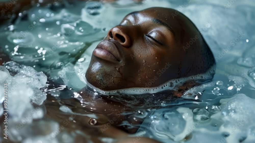 Athlete is enjoying the benefits of cold therapy in an ice bath, a popular recovery technique for reducing inflammation and muscle soreness