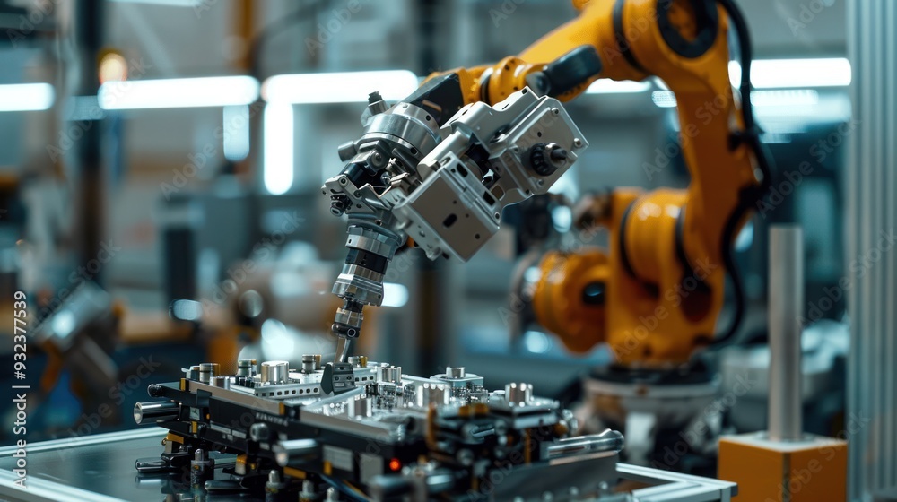 Industrial Robotic Arm in a Manufacturing Facility Industrial Robotic Arm in a Manufacturing Facility