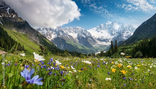 Mountain view with wildflowers blooming