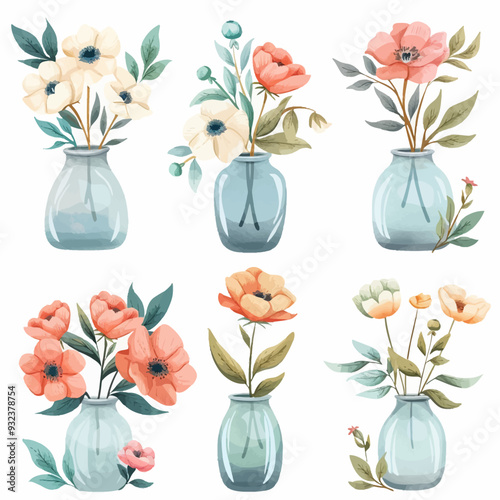 Vector Peony in vase simple and mi