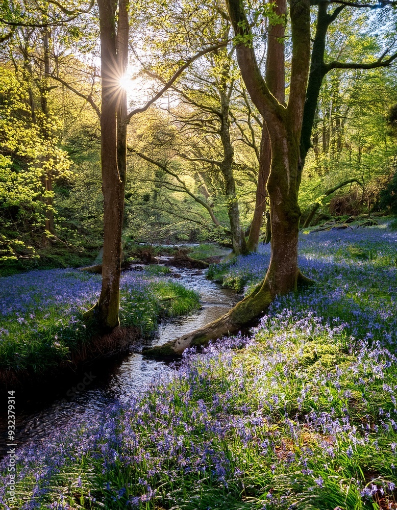 A tranquil woodland glen with a carpet of bluebells A tranquil woodland glen with a carpet of bluebells