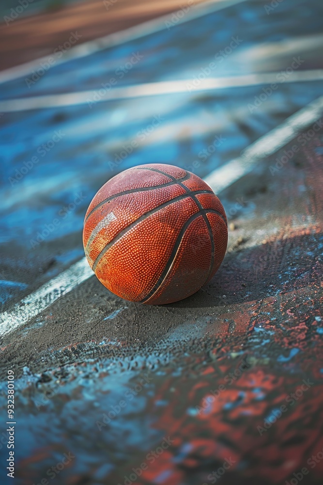 A basketball lying on the court, perfect for sports or recreation themes