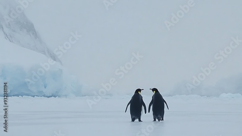 A Pair of Penguins Walking Together on a Snowy Landscape in the Wild