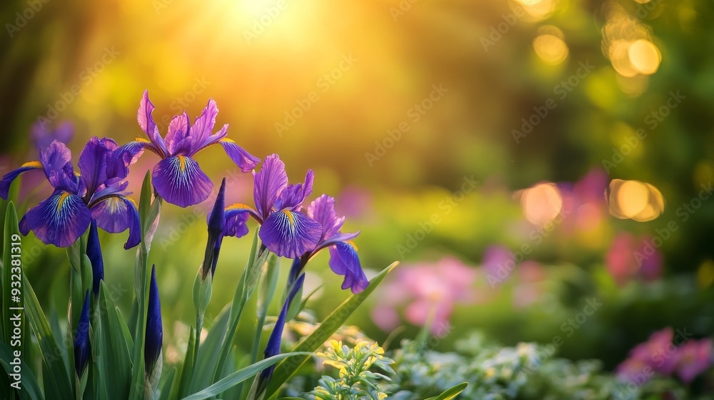 Obraz premium Siberian iris blooms in spring gardens.
