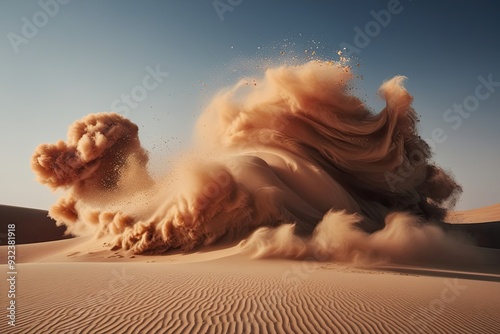 Intensified Swirling Sand Clouds with Minuscule Dust Particles on Isolated Backdrop photo