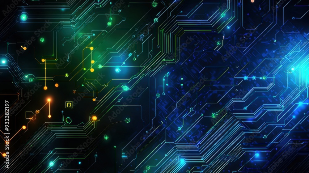 Obraz premium Abstract Circuit Board Background with Neon Lights